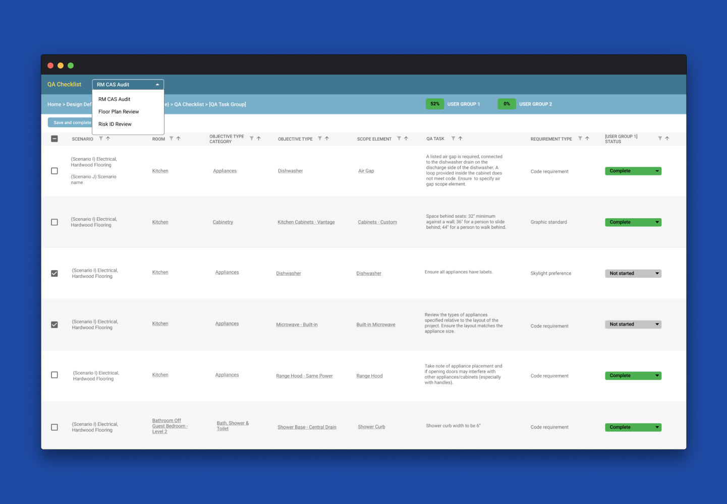 Project Quality Assurance internal UI